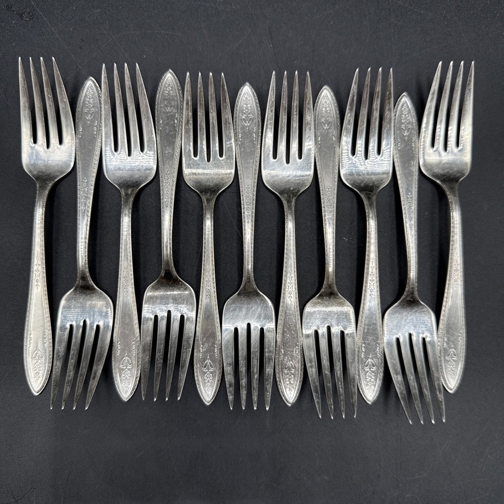 11 Vintage 1847 Rogers Bros ARGOSY Salad Dessert‎ Forks Silverplate 1926 Set Lot